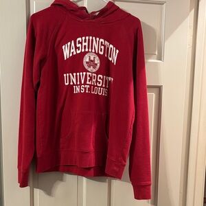 Champion Red Hooded Sweatshirt with White Collegiate Print